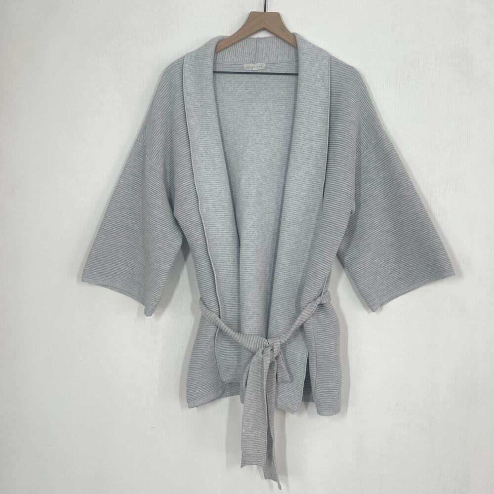 Little‎ Lies Sweater Women's Size S/M Gray Belted Cardigan Ribbed Shawl Collared